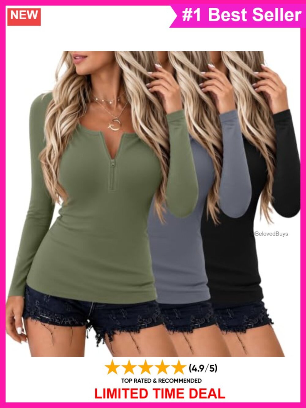 3 Pack Women's Quarter Zip Long Sleeve Thermal Base Layer Slim Fit Tops